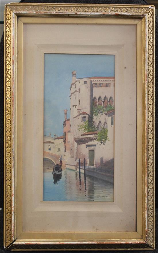 Eugenio Benvenuti (1881-1959) Palazzo Contarini and Palazzo Venaxal, Venice, 11.5 x 5.5in.